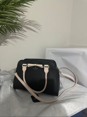 kate spade Black Satchel with pale pink  Handles and Bow Accent. New with tags
